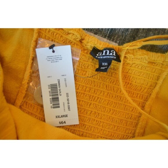 New Ana Mustard Yellow Cotton Linen Tie Front Midi Sundress Women's Size XXL - Picture 4 of 6